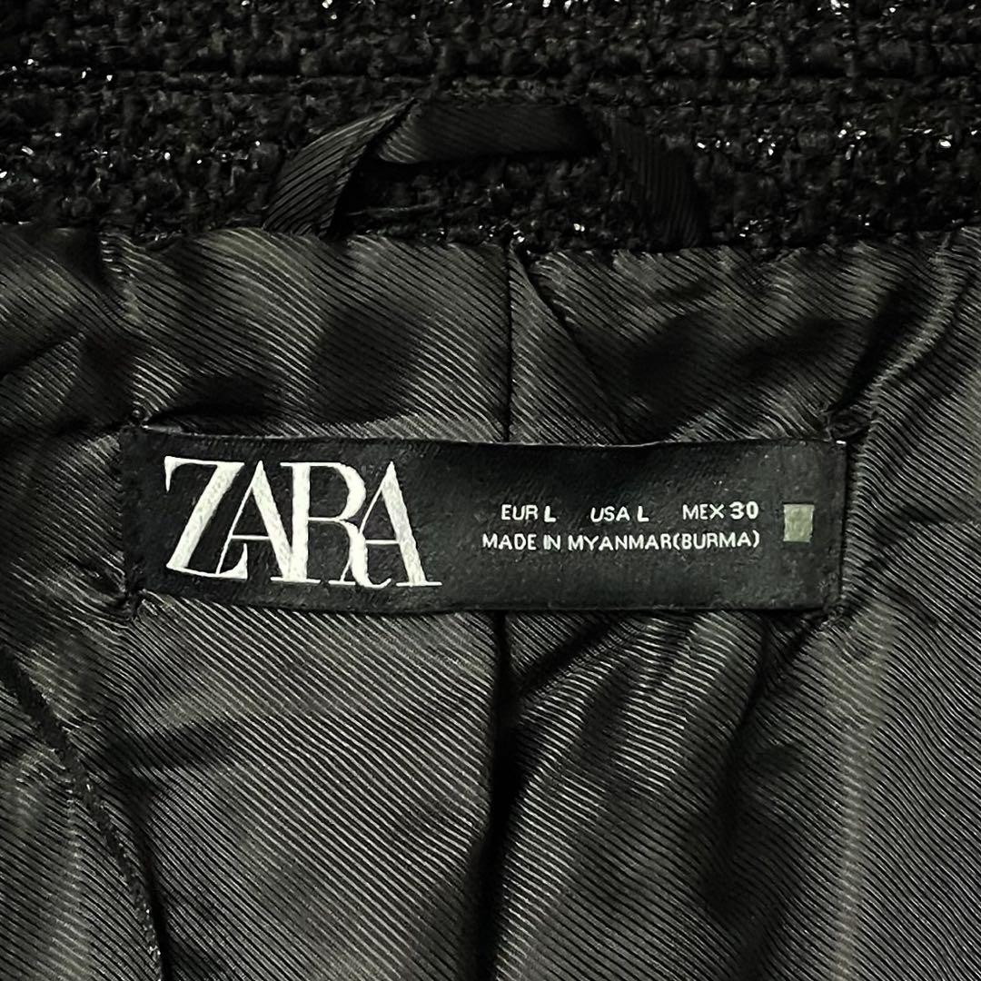超美品!! ZARA ザラ ツイード ジャケット 金ボタン ブラック 黒