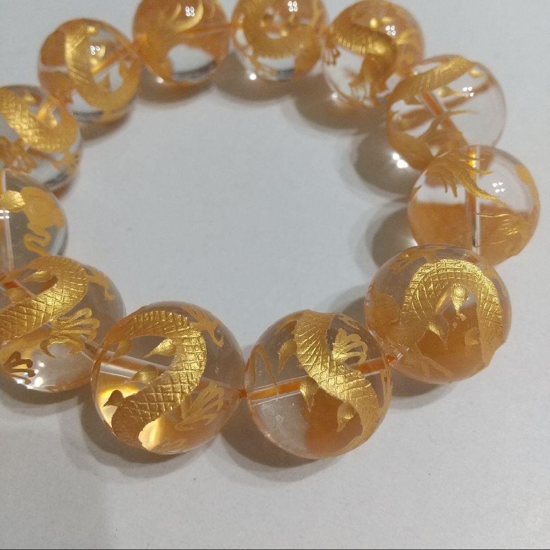 天然石 金龍 龍彫り水晶ブレスレット20mm玉