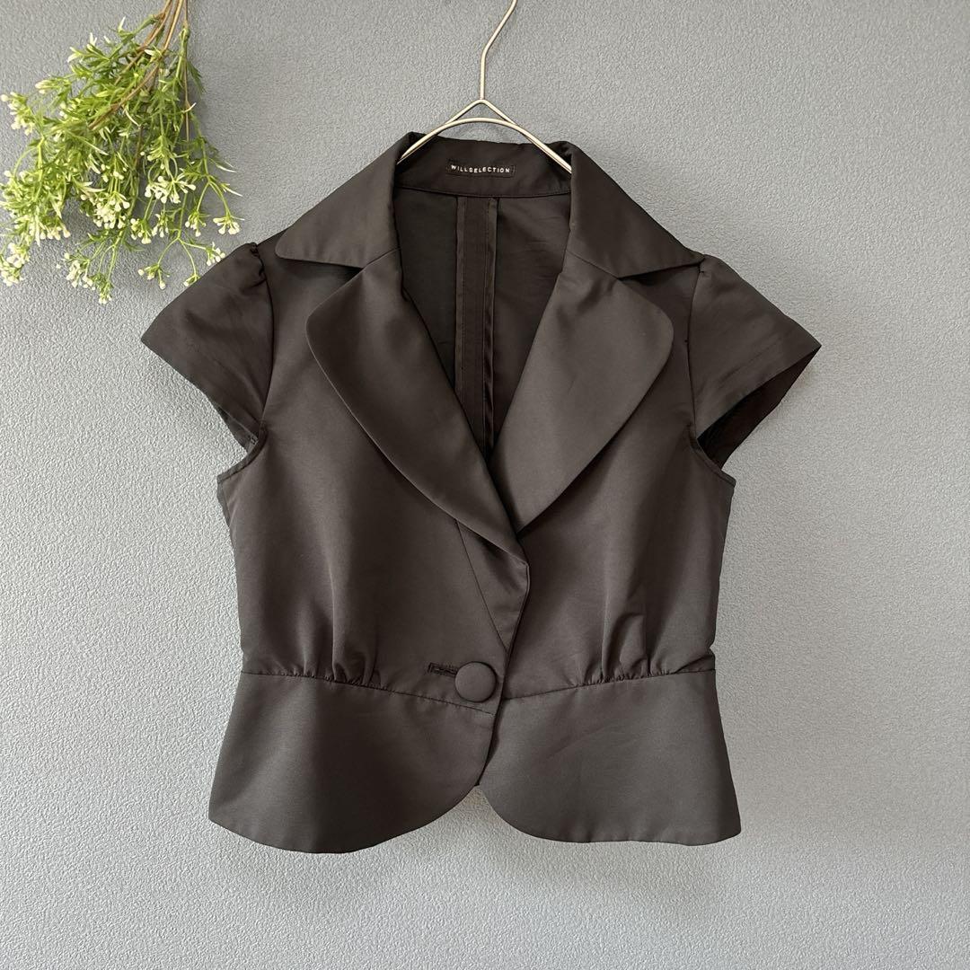 ウィルセレクション［M］極美品　日本製　高見え艶感　ショート丈ジャケット　半袖
