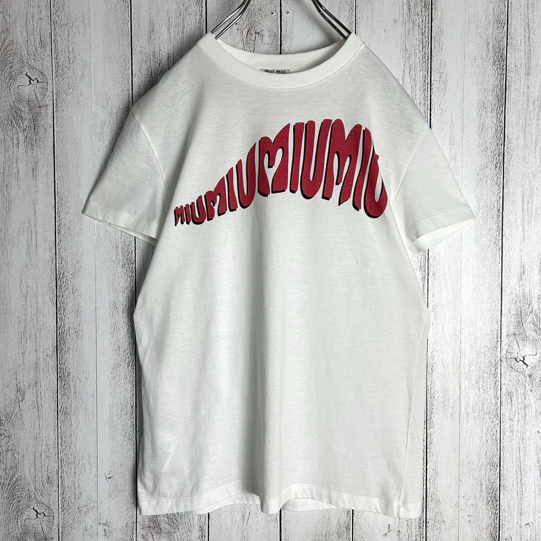 【メーカー直売】の商品をすべて ミュウミュウ MIU MIU☆ビッグロゴ入りTシャツ 定番ホワイト Tシャツ(半袖/袖なし)