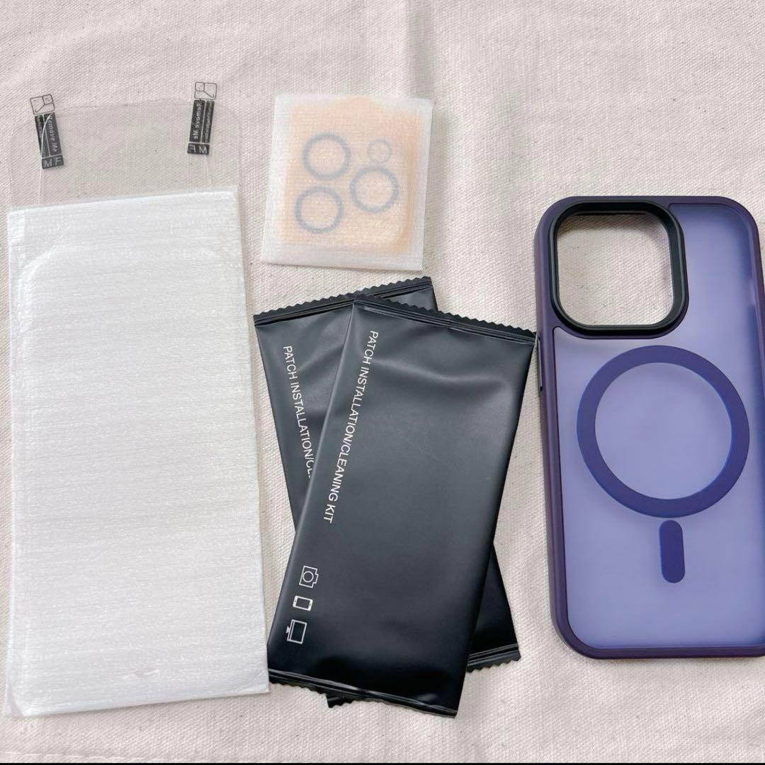 ☆iPhone14 Pro パープル 保護フィルム ケース MagSafe対応