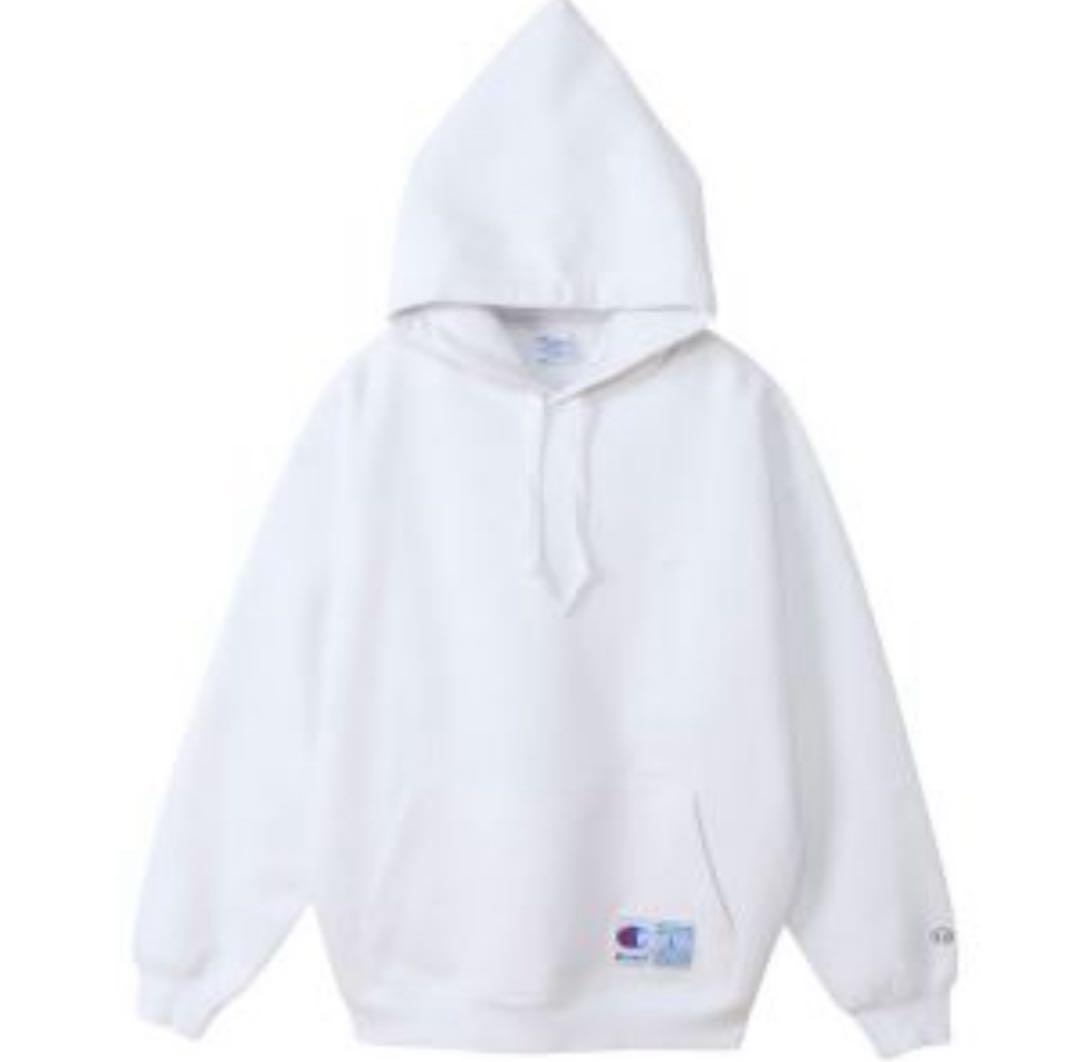 Champion ホワイト フード付きパーカー