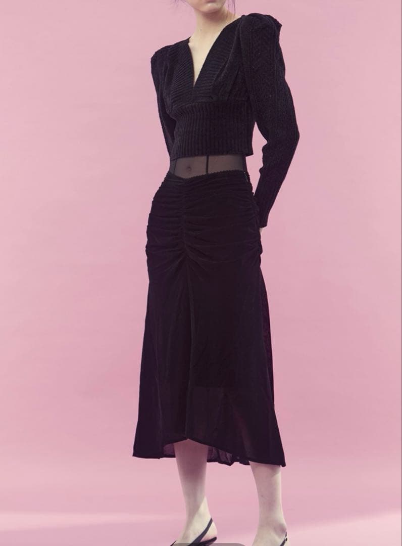 FETICO ブラックドレープミディスカート FETICO ブラックドレープミディスカート