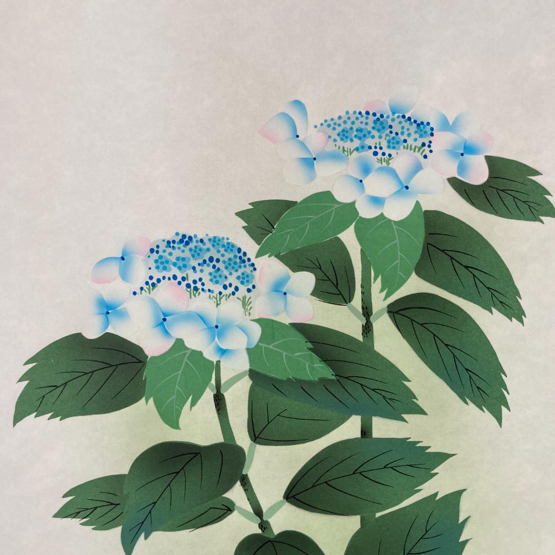 希少 掛軸 山下春月作 日本画 紫陽花に燕 茶道具 華道具 人気