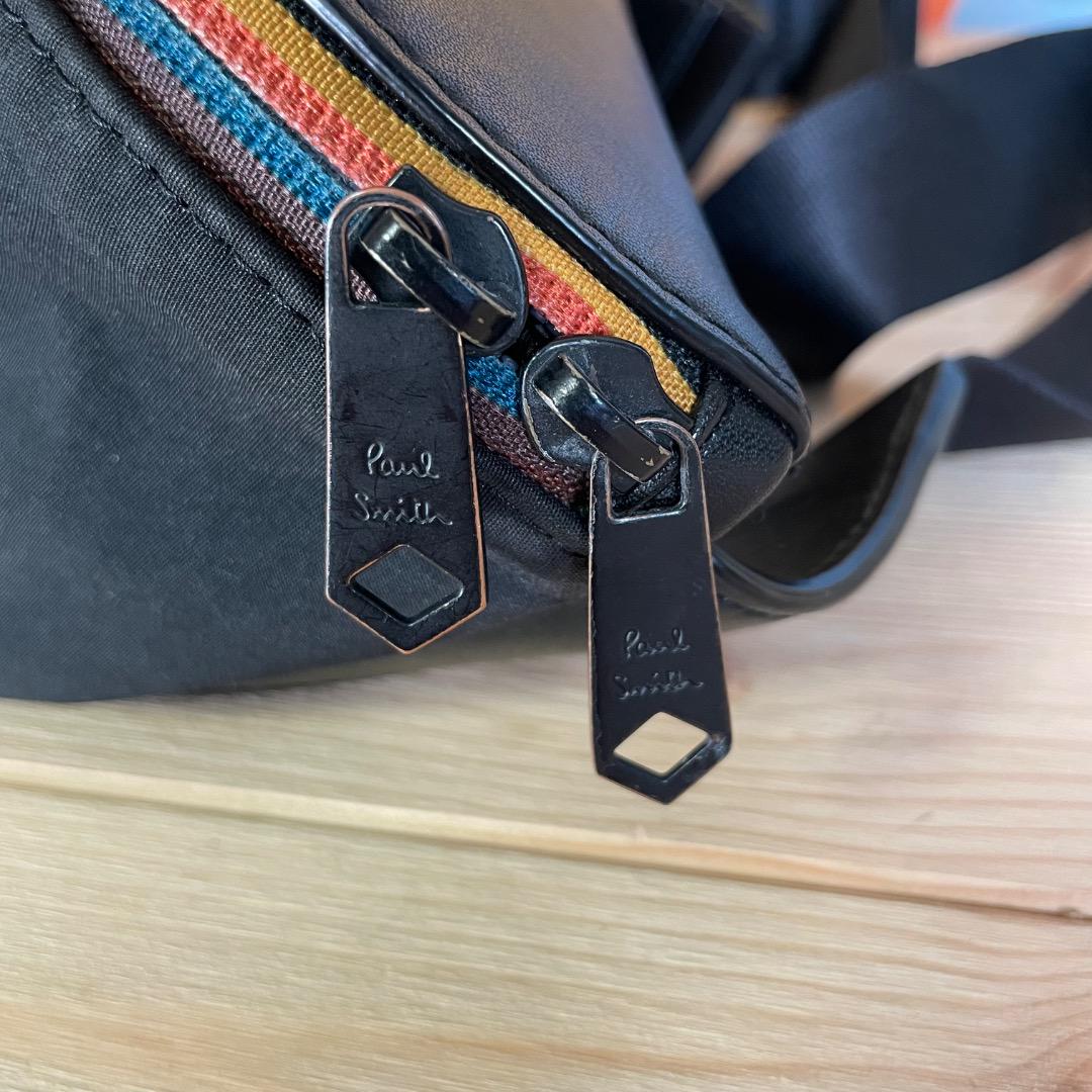✨美品・希少✨ポールスミス ボディバッグ 黒 マルチストライプ レザー ナイロン