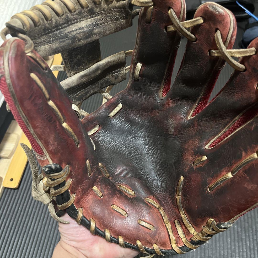 ミズノプロ 硬式 内野手用グラブ レッド×シルバー 画像2