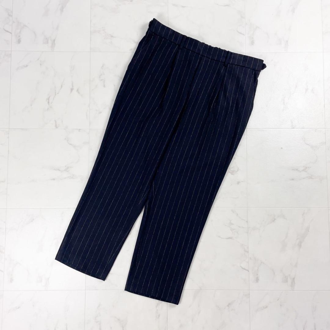 新品 vince ピンストライプワイドスラックス 黒 サイズXL*CD299