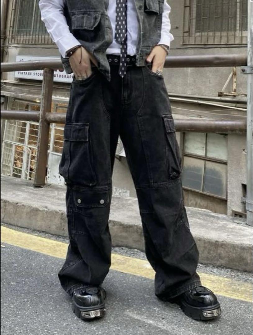 ワイドレッグジーンズ denim 迷彩 カモ y2k opium グランジ ワイドレッグジーンズ denim 迷彩 カモ y2k opium グランジ