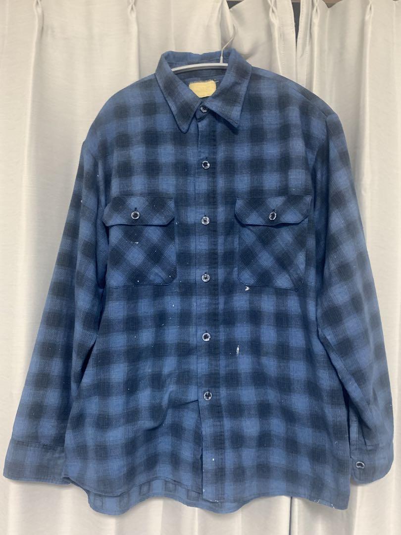 希少 70's Sears オンブレ ネルシャツ青×黒