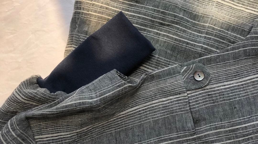 sickボーダー】linen上質滑らか微ワッシャー*リブ袖口かっぽう着