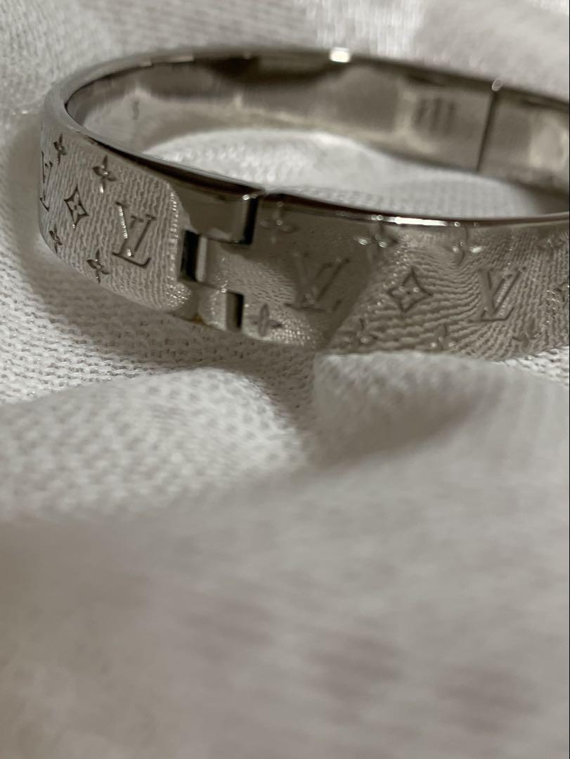 LOUIS VUITTON ブレスレット カフ・ナノグラム シルバー S