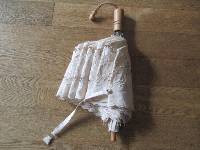 未使用 折りたたみ日傘 本麻 手刺繍 日本製 生成り