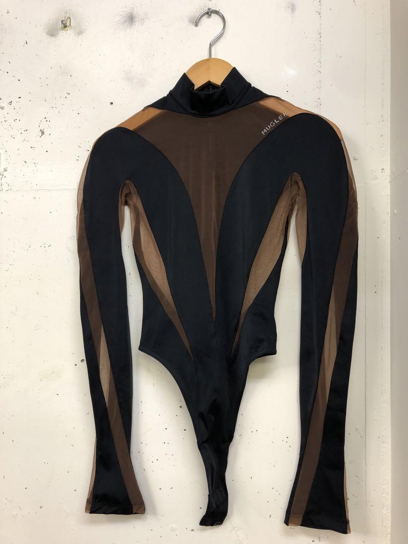 ファッションなデザイン Mugler 34 メッシュパネルボディスーツ ミュグレー h&m ワンピース