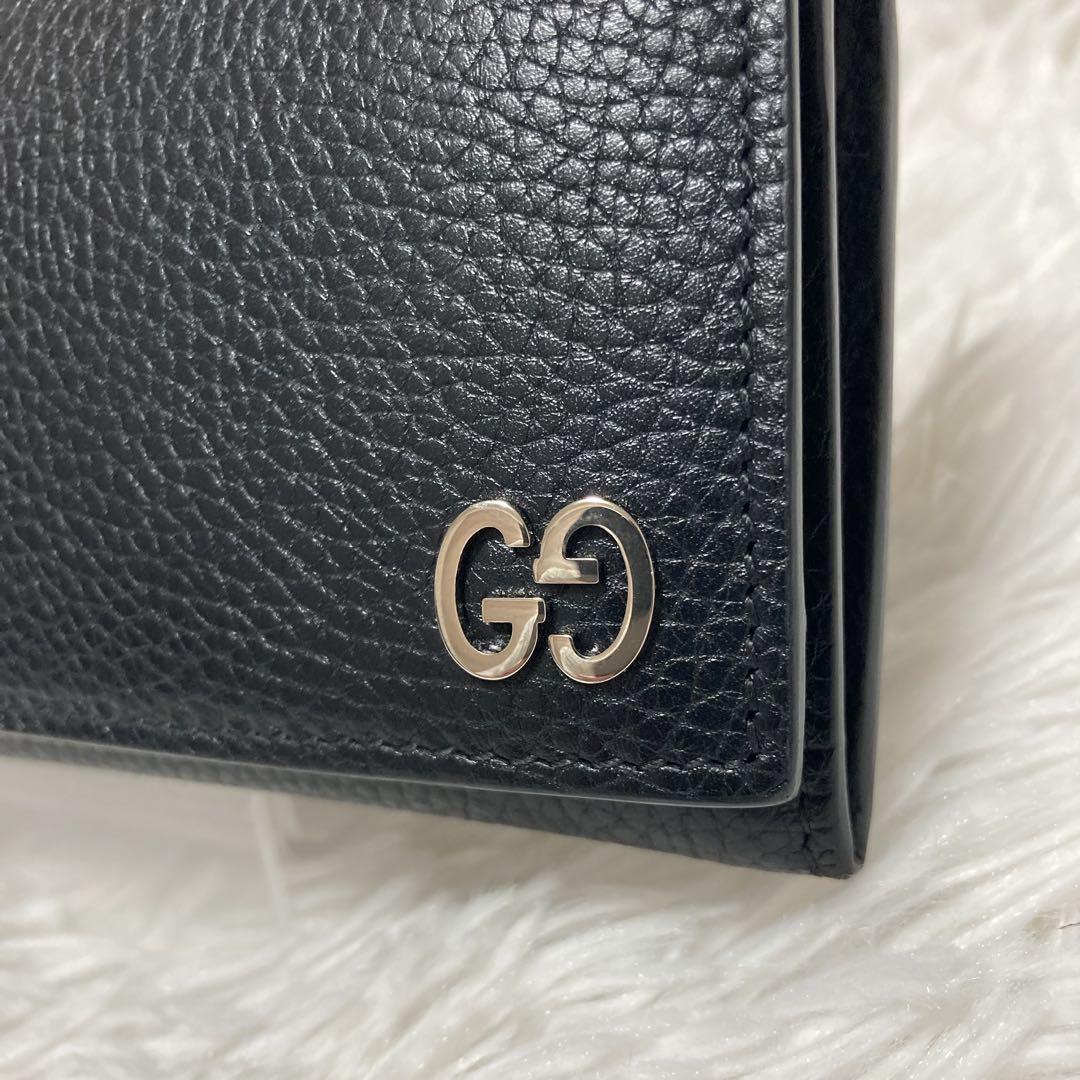 GUCCI 長財布　ドリアン　シボ革　二つ折り　シルバーロゴ　箱付　ブラック GUCCI 長財布 ドリアン シボ革 二つ折り シルバーロゴ 箱付 ブラック