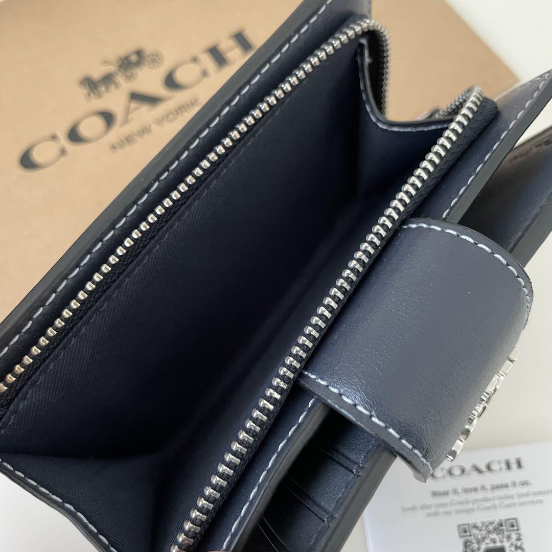 COACH コーチ 二つ折り財布 千鳥格子柄 水色 ワインレッド