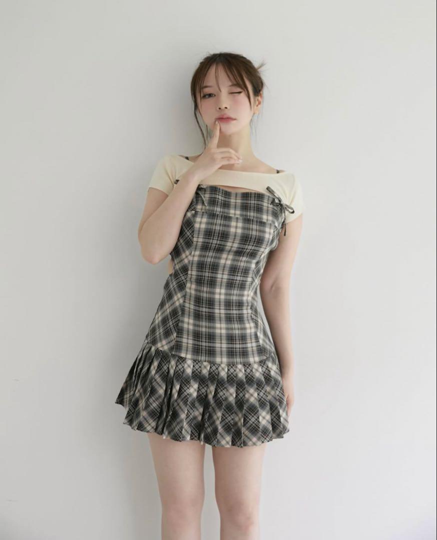 ANDMARY ‪‪❤︎‬Karen check mini dress beige