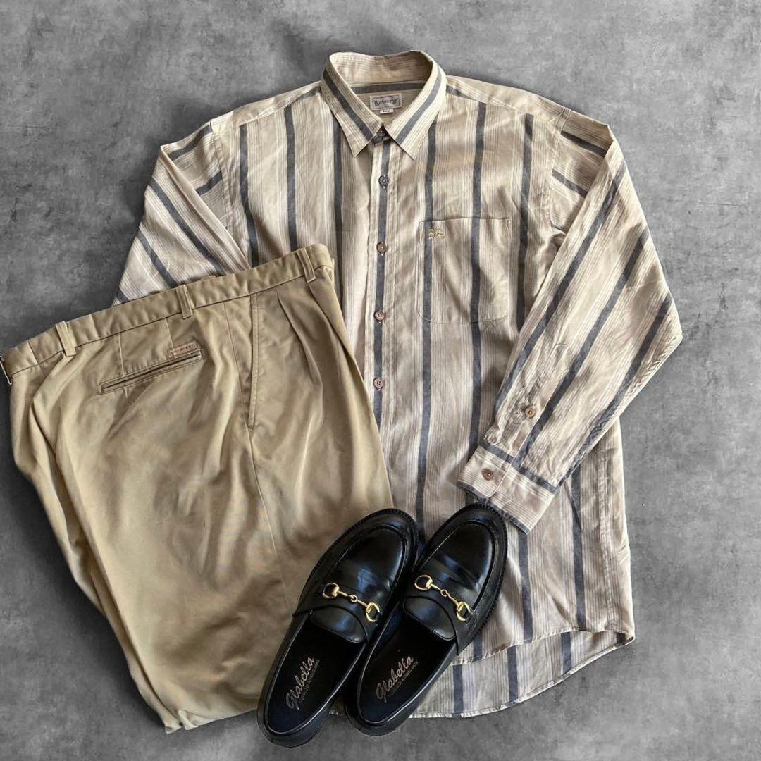 Burberry リネン ストライプ シャツ チノパン セット L ベージュL BURBERRY