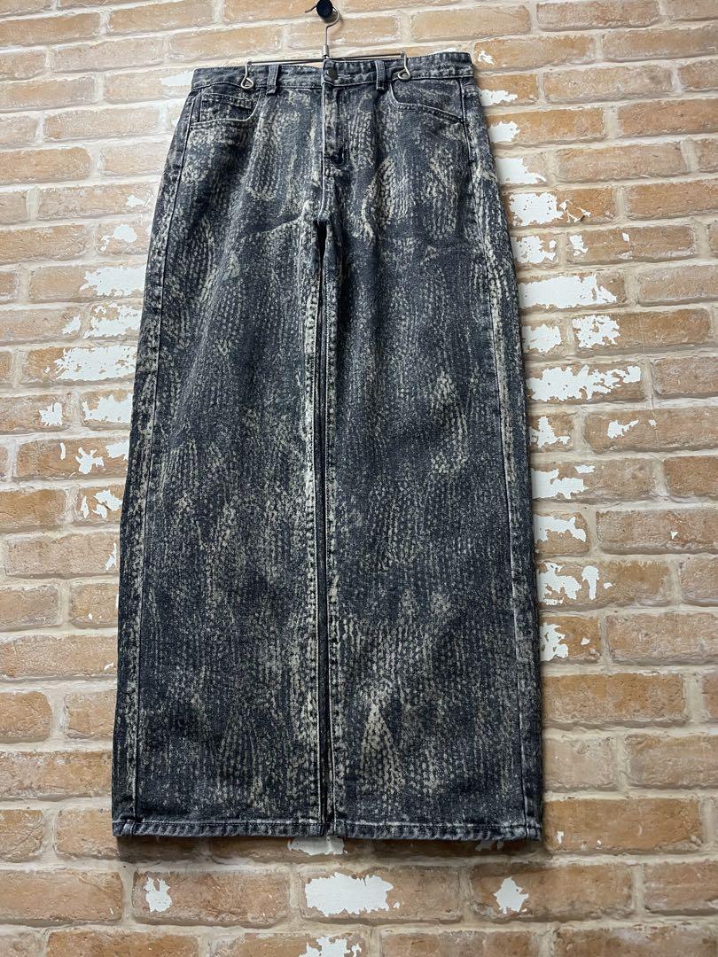 ブラックデニム ペイントデニム ブリーチ ワイドデニム 黒