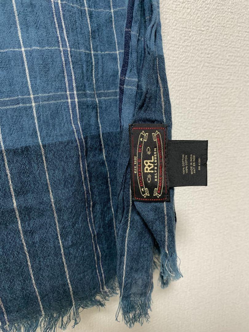 RRL ダークブルー チェック柄 ストール　ダブルアールエル　インディゴ