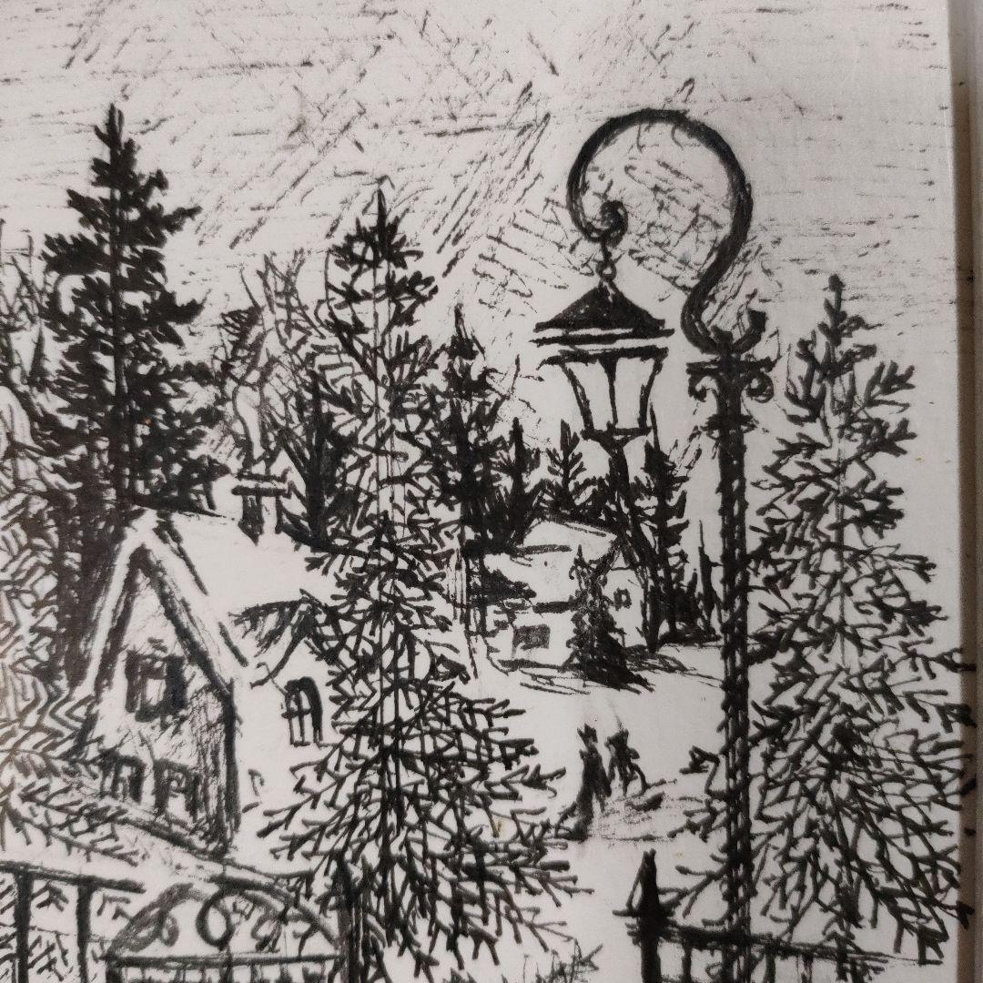 お取り置き　クリスマス　ヴィレッジ　ペン画　原画　インテリア　ハンドメイド