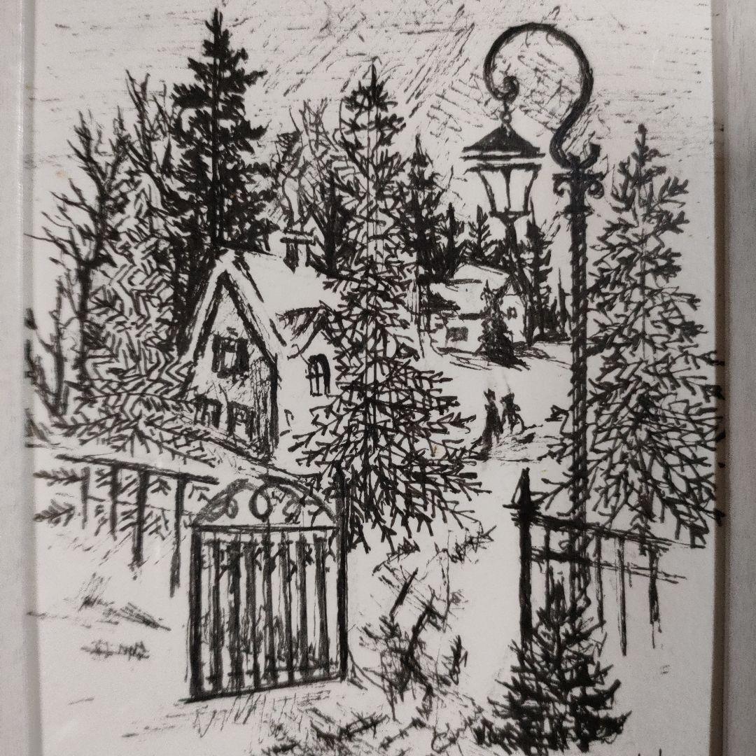 お取り置き　クリスマス　ヴィレッジ　ペン画　原画　インテリア　ハンドメイド