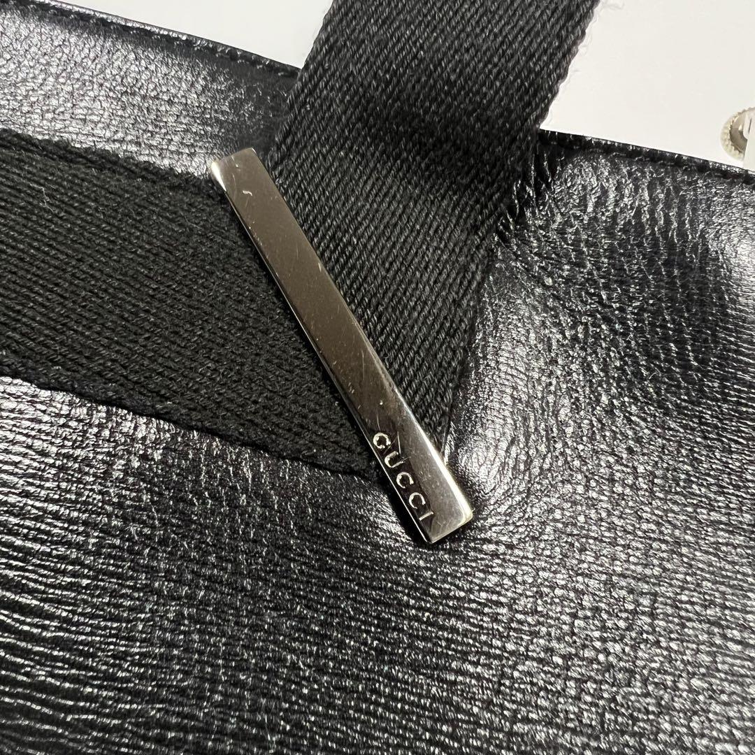 【美品】グッチ レザー トートバッグ ロゴプレート A4可能  ブラック
