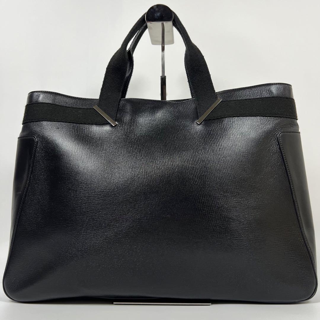 【美品】グッチ レザー トートバッグ ロゴプレート A4可能  ブラック