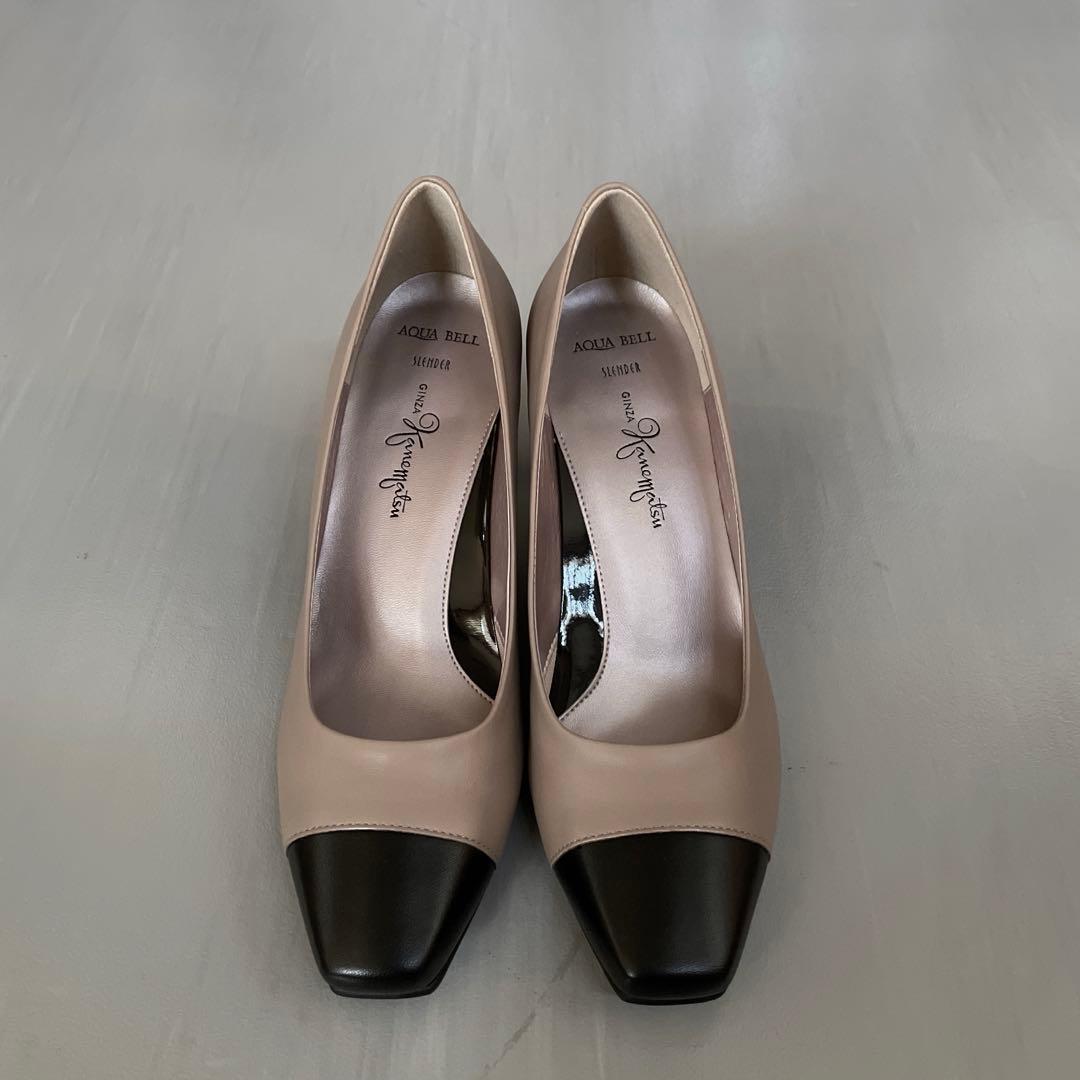 銀座かねまつ　パンプス　晴雨兼用　バイカラー　23.5 ミススレンダー