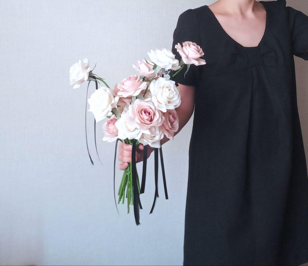 バラ　シンプル　ウェディングブーケ　アーティフィシャルフラワー　造花　結婚式