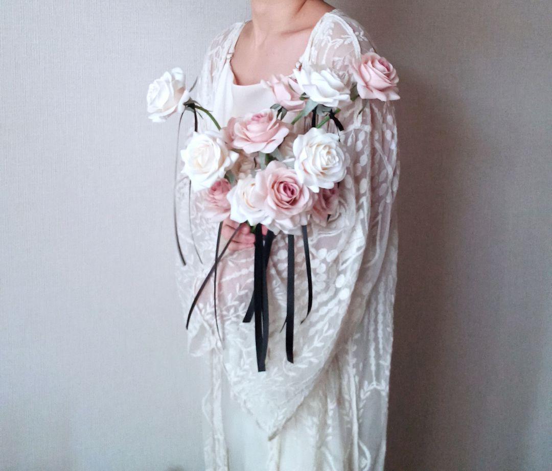 バラ　シンプル　ウェディングブーケ　アーティフィシャルフラワー　造花　結婚式
