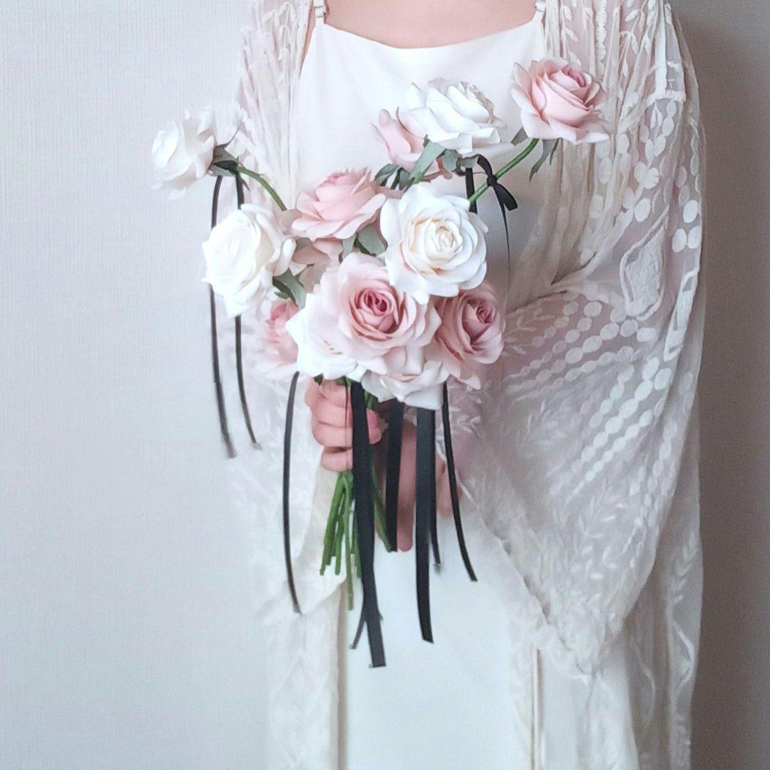 バラ　シンプル　ウェディングブーケ　アーティフィシャルフラワー　造花　結婚式