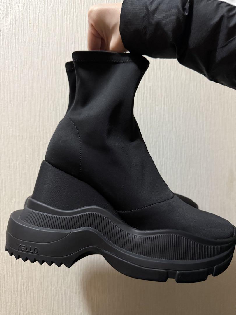 靴 YELLO TOKYOBLACKDOUBLESNEAKER SHORTBOOTS