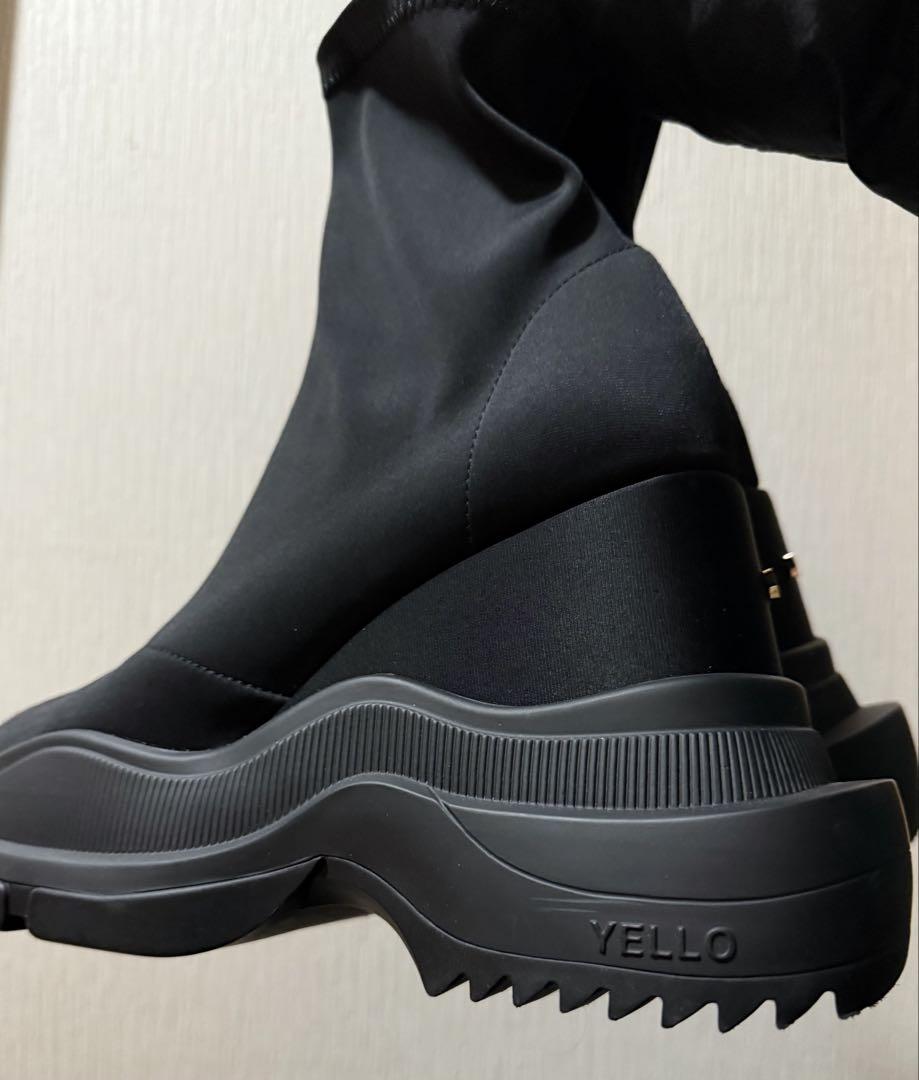靴 YELLO TOKYOBLACKDOUBLESNEAKER SHORTBOOTS