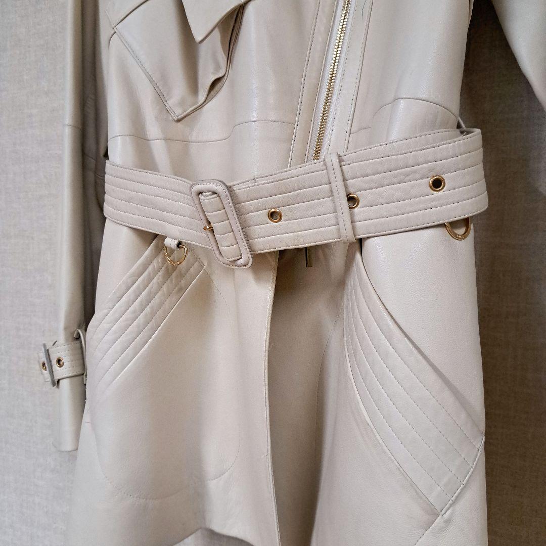 Aquascutum 羊皮 トレンチ風ショートコート ベルト付き
