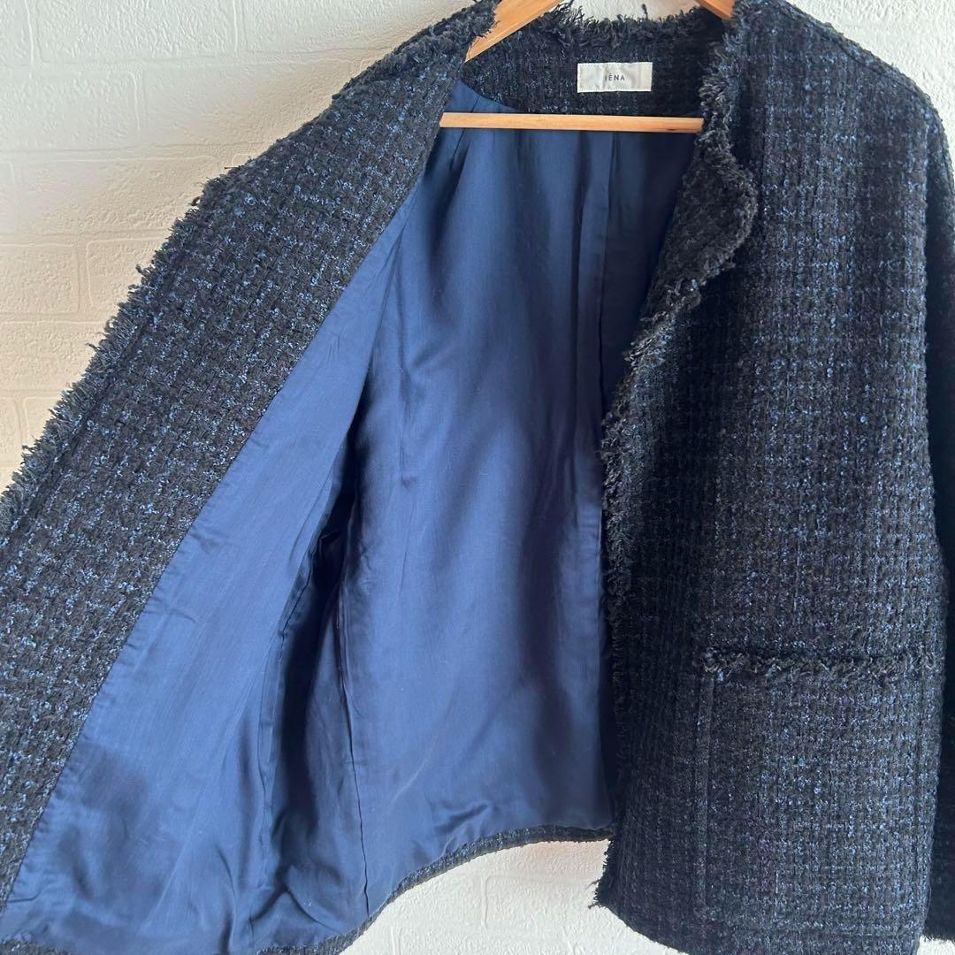2023AW✨IENA ノーカラーツイード ジャケット ネイビー　ゆったり　36