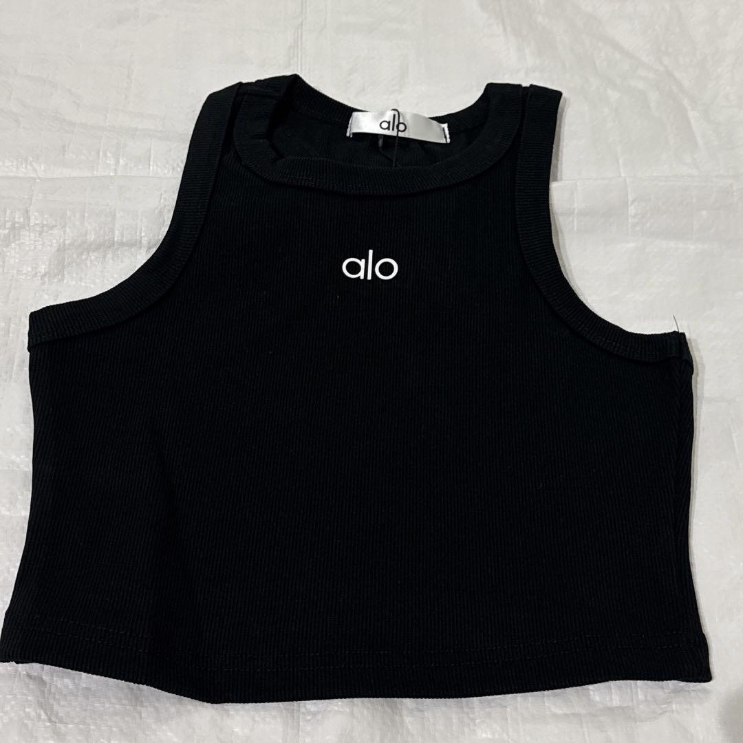 残りわずか★alo ブラック クロップド リブタンクトップ 黒S