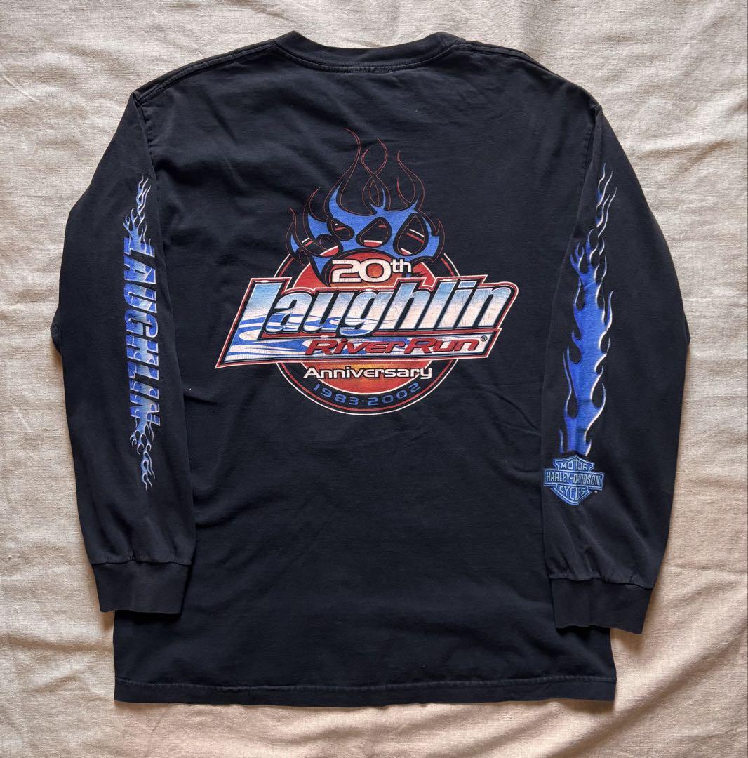 00s Harley-Davidson 墨黒 フレイム ロンT フェード L 00s Harley-Davidson 墨黒 フレイム ロンT フェード L