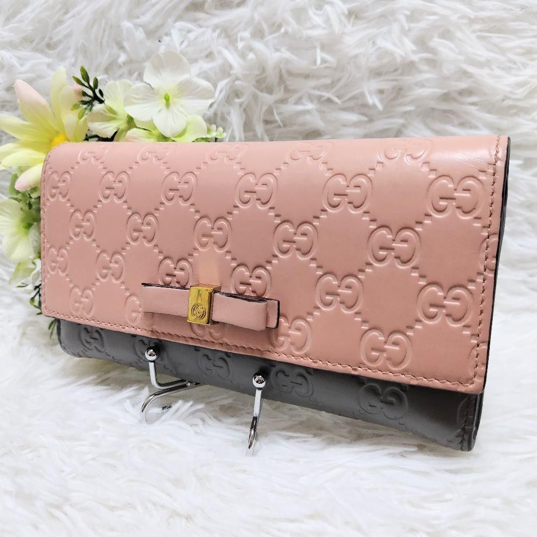 希少カラー✨グッチ♡日本限定色フラップ長財布　ボウイりぼんシマレザーゴールド金具