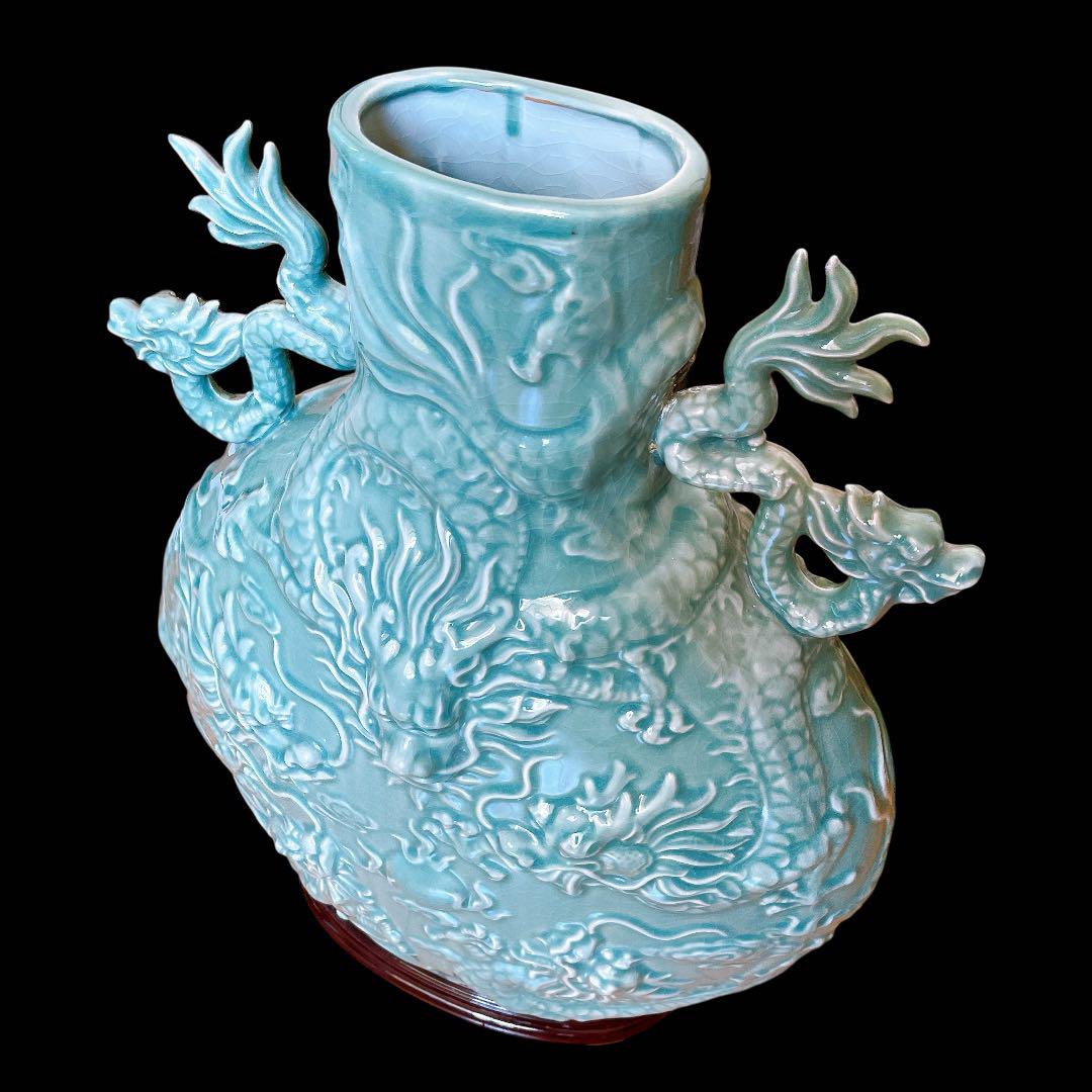 龍図 青磁 大花瓶 花器 花瓶 壷 青瓷 古美術 骨董品 - メルカリ
