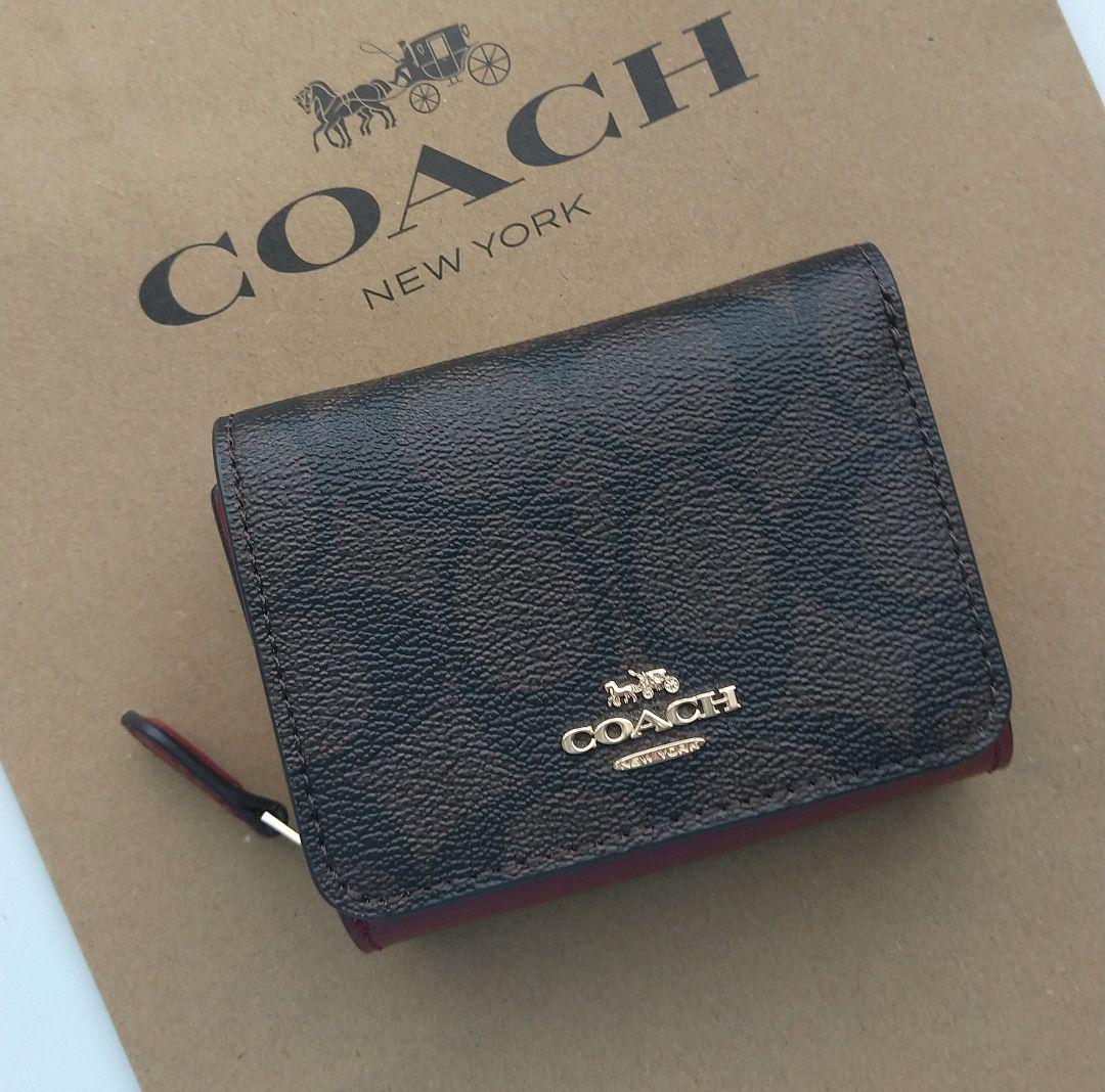 coach コーチ 三つ折り財布 ブラウン レッド