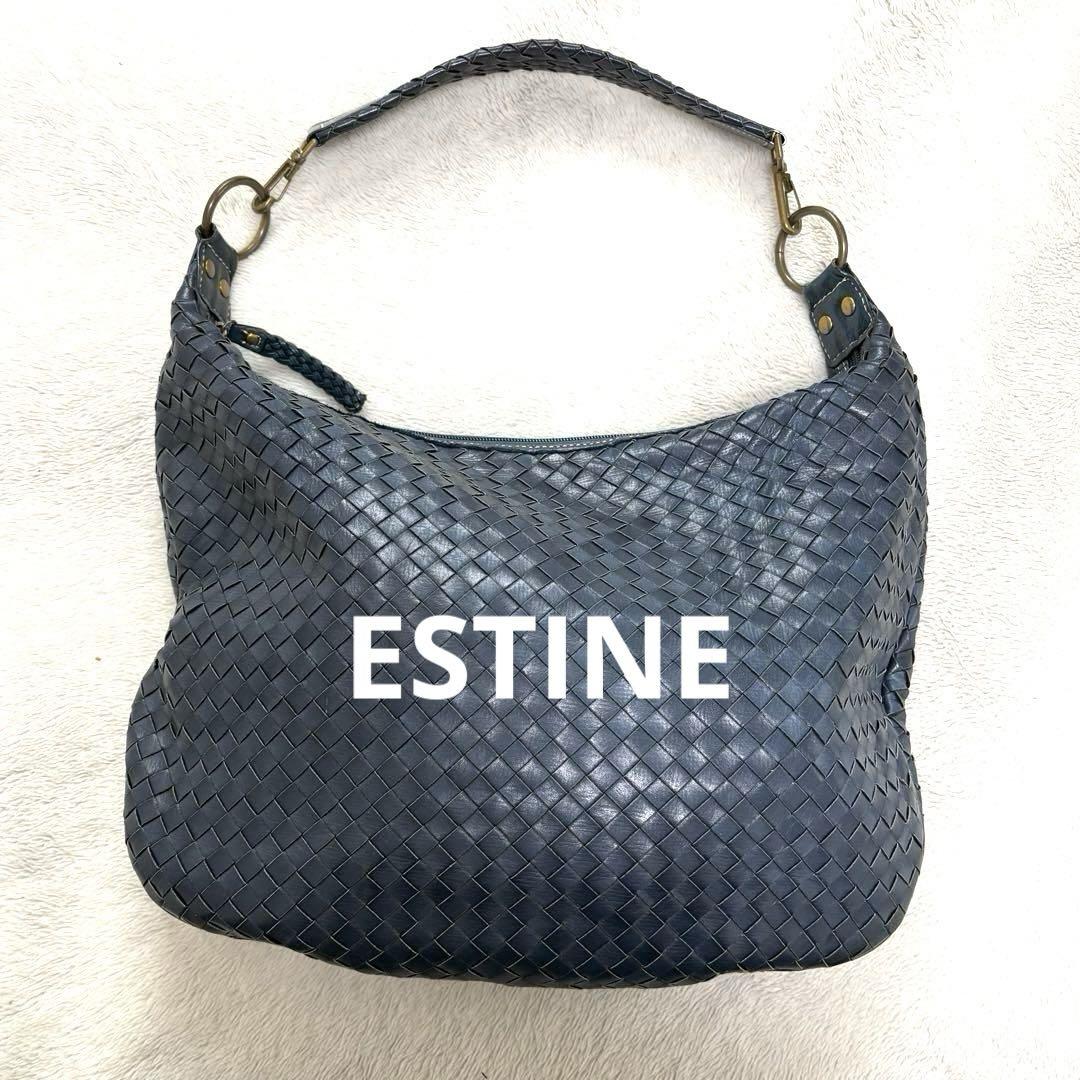 ESTINE エスティーヌ 三日月 ショルダーバック 編み込み　レザー　本革バッグ