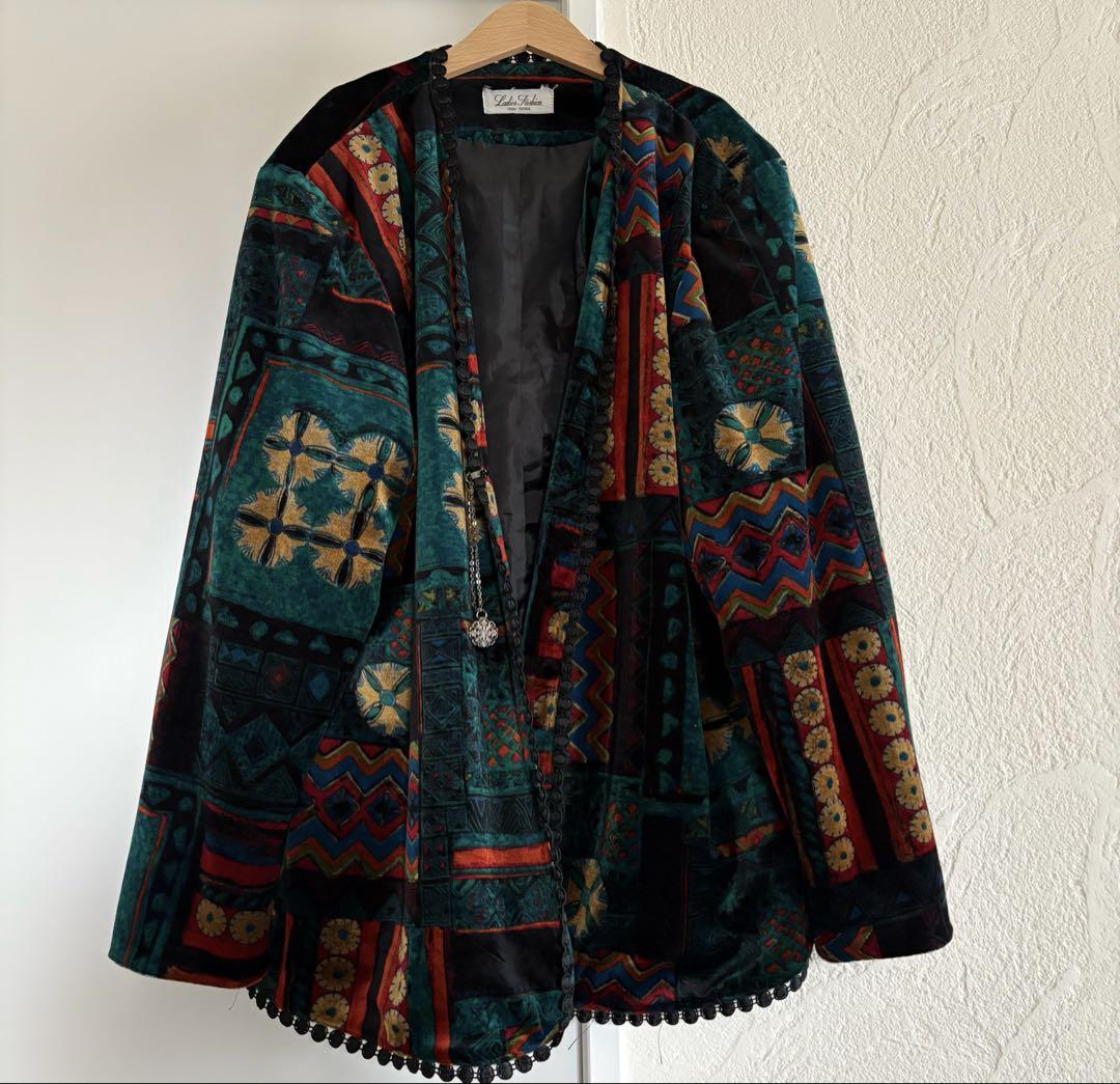 vintage used古着ベルベットビリジアンジャケットガウン