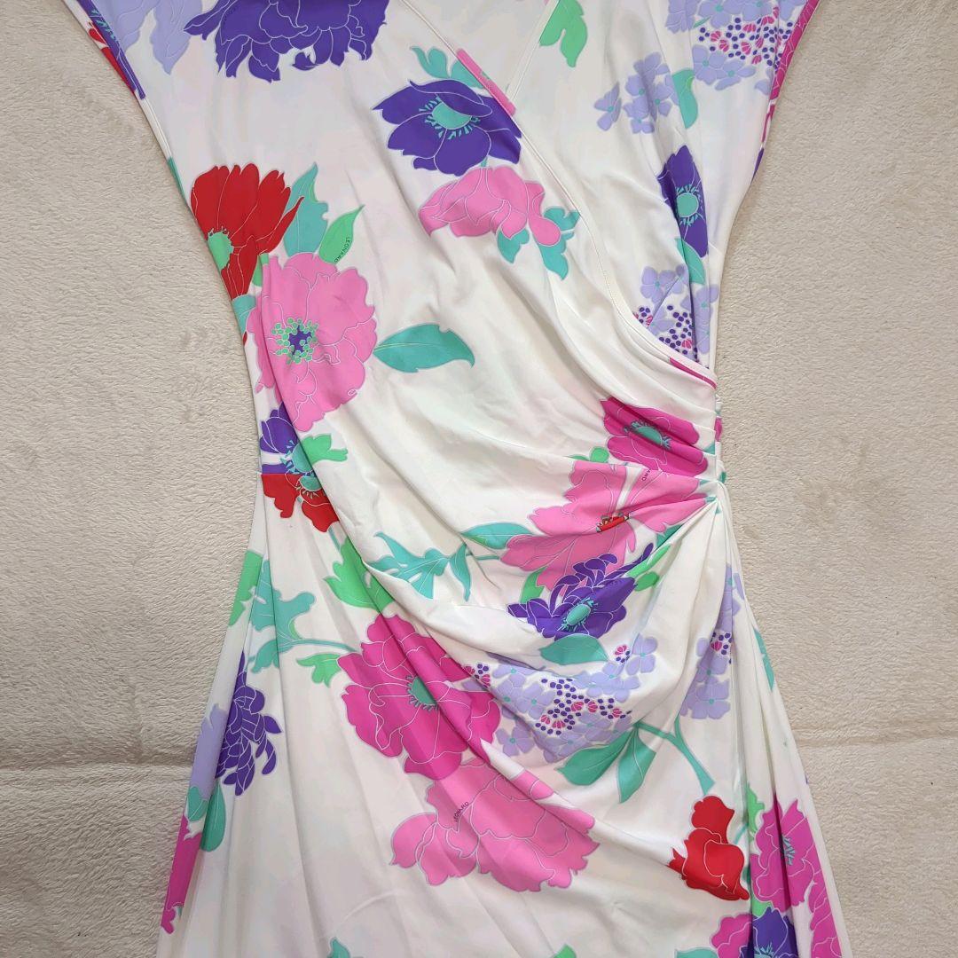 美品 レオナール フーシャ 花柄 カシュクールワンピース 40