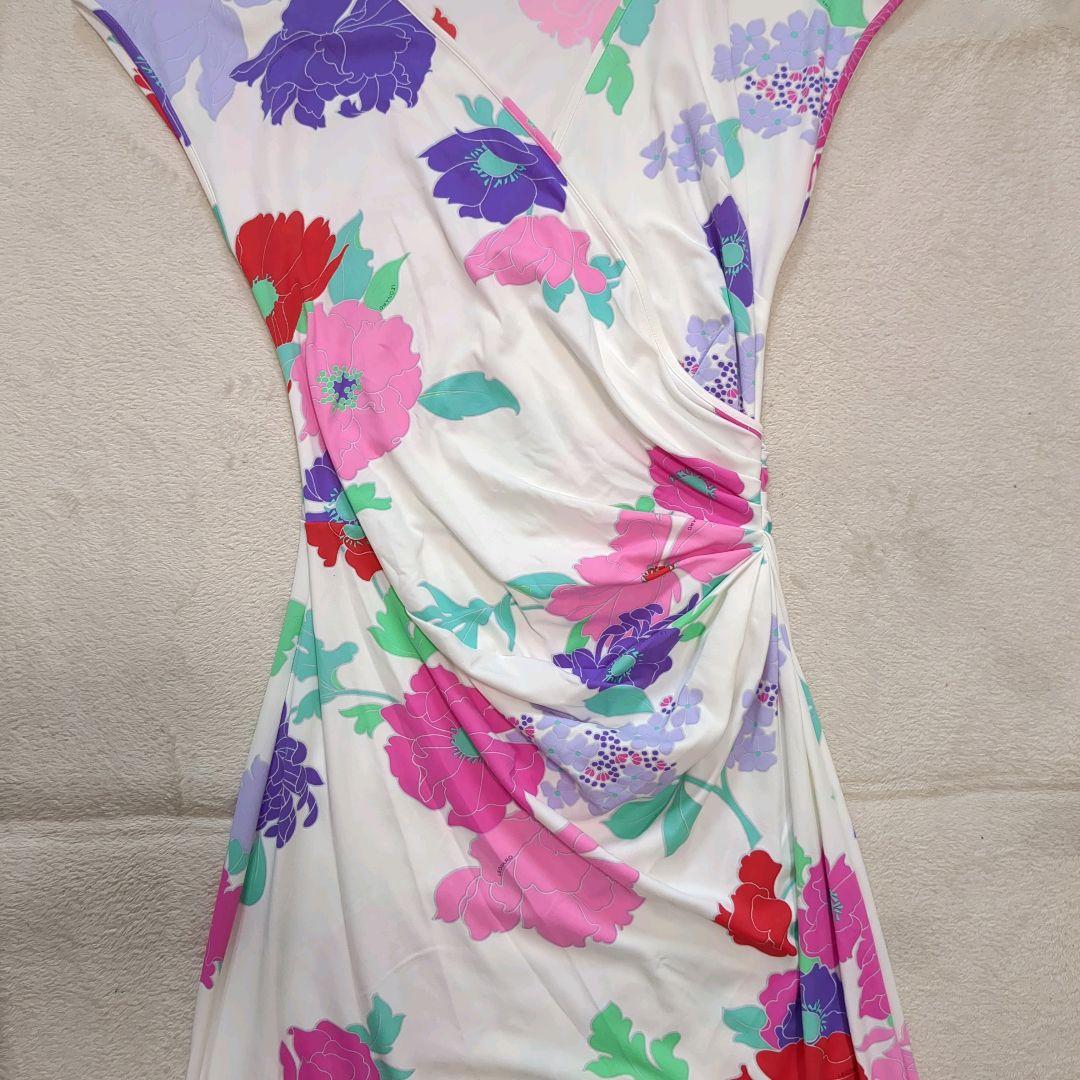 美品 レオナール フーシャ 花柄 カシュクールワンピース 40