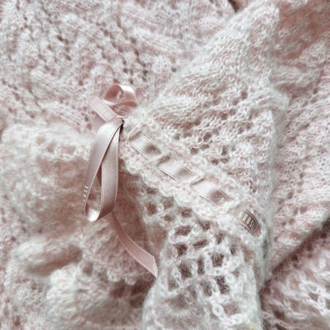 ピンクハウス モヘア ボレロカーディガン かぎ針編みフリルリボン ピンク ピンクハウス モヘア ボレロカーディガン かぎ針編みフリルリボン ピンク