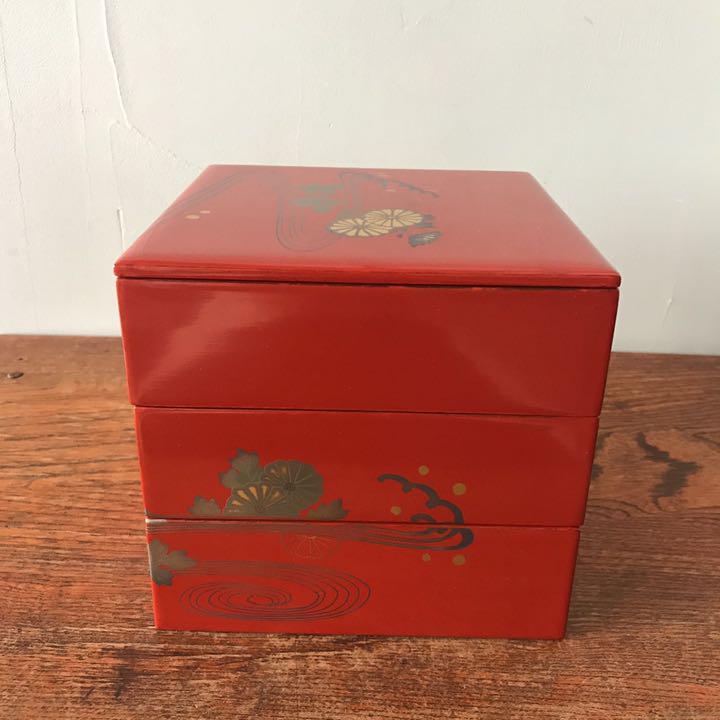 朱塗 漆 木製 古道具 tD6VL-m86583547120 重箱 菊 3段重ね 低価新品