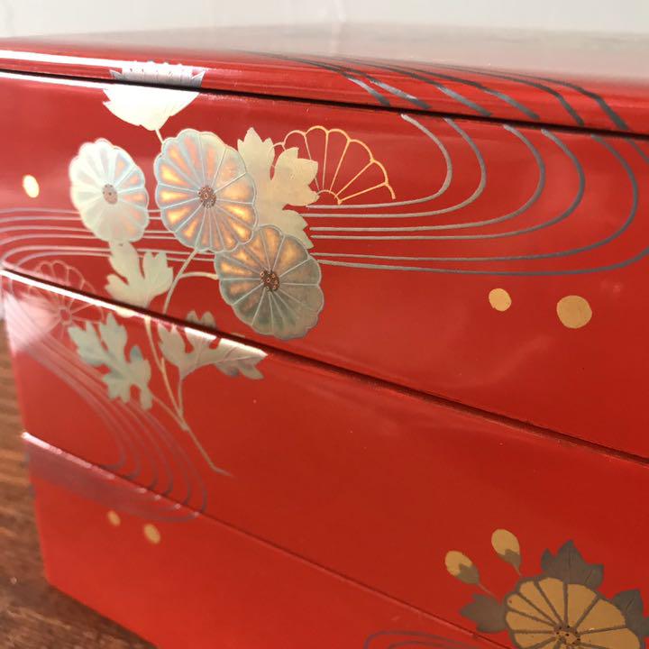 朱塗 漆 木製 古道具 tD6VL-m86583547120 重箱 菊 3段重ね 低価新品