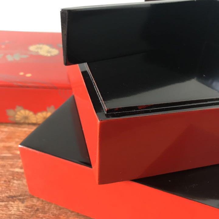 朱塗 漆 木製 古道具 tD6VL-m86583547120 重箱 菊 3段重ね 低価新品