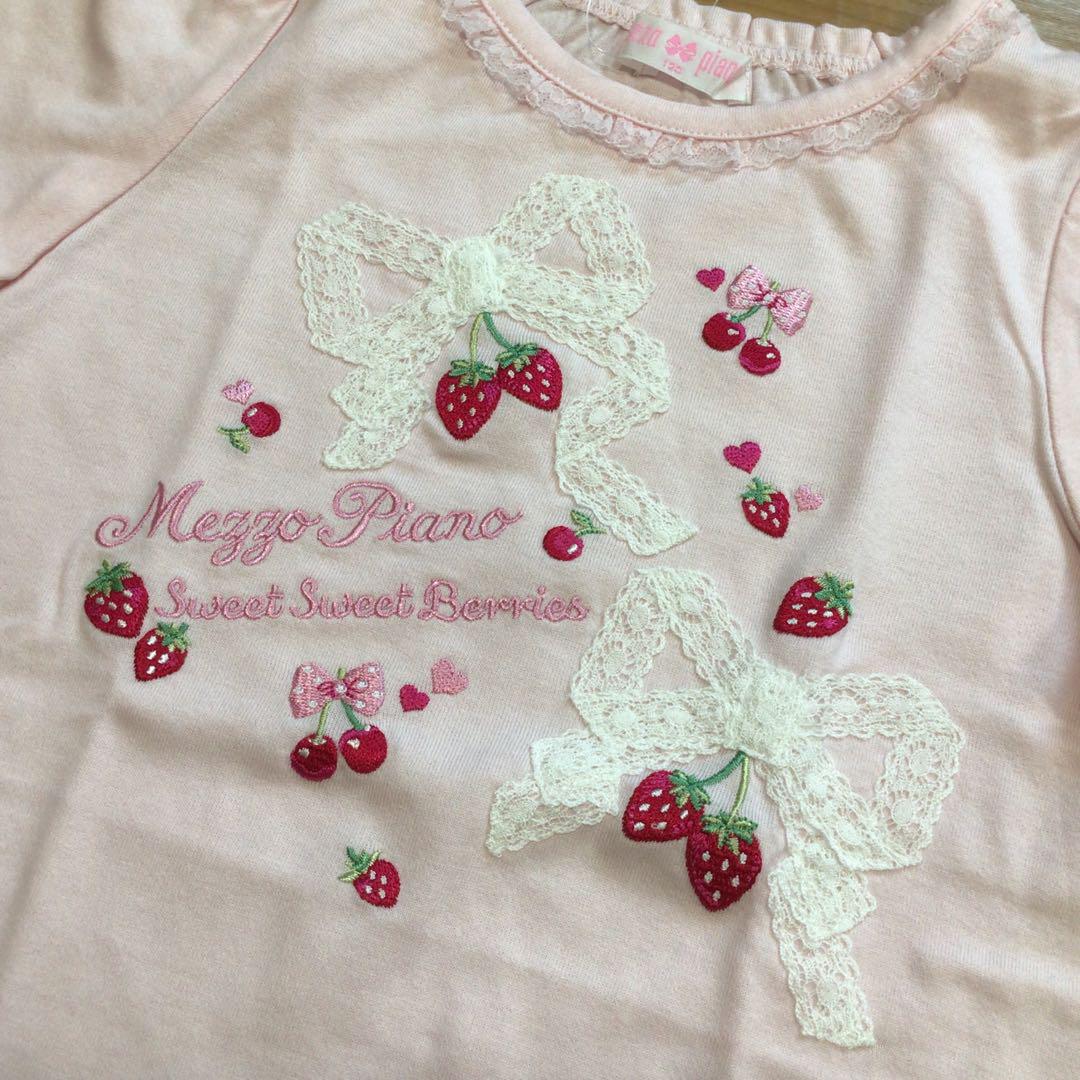 メゾピアノ　Tシャツ　いちご　リボン　2点セット 新品】メゾピアノ Tシャツ 120 いちご刺繍 レースリボン - メルカリ
