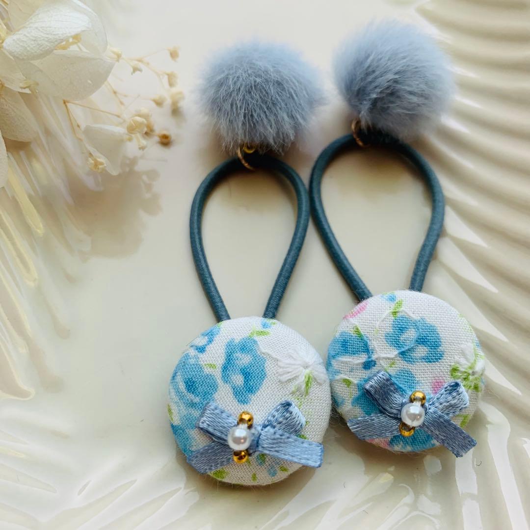 914✾︎ ハンドメイド　ヘアゴム２個セット　22㎜くるみボタン